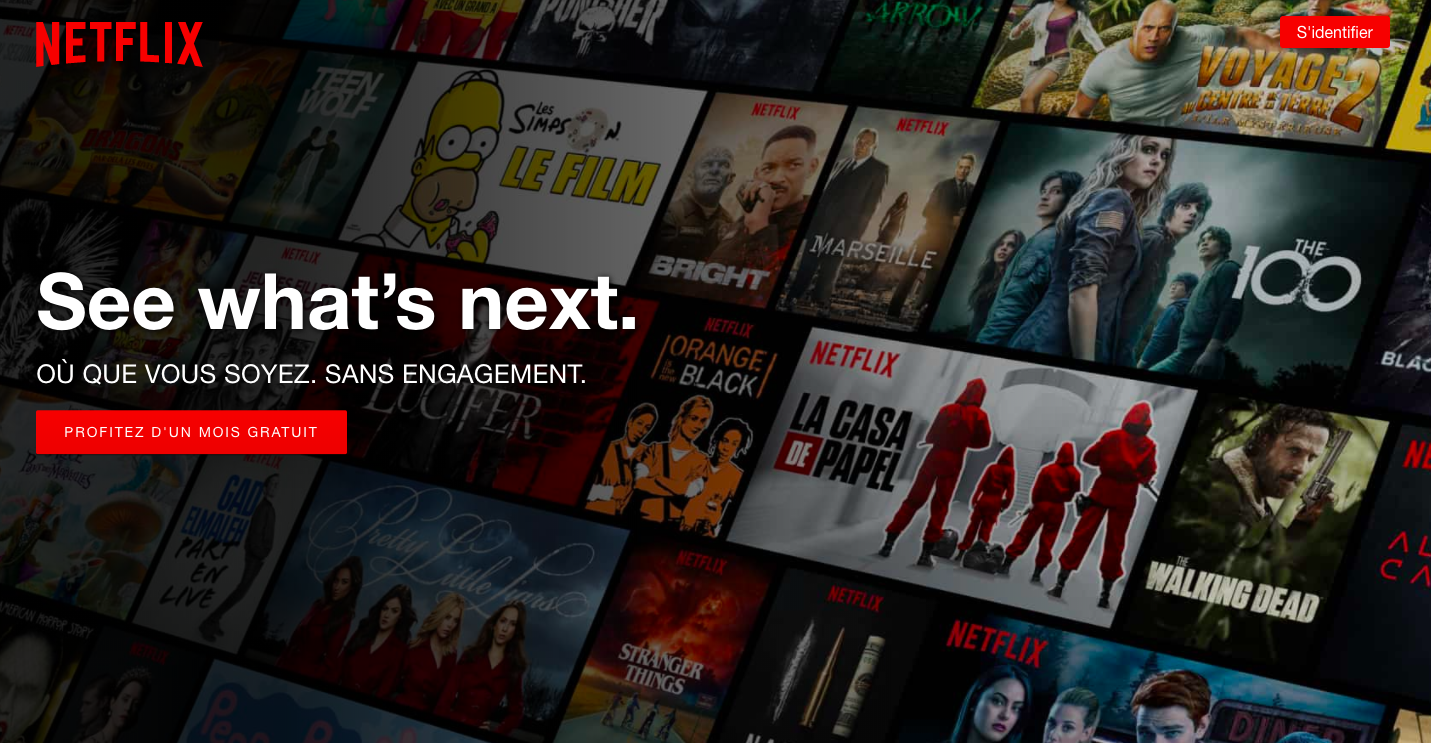 Netflix utilise un call-to-action pour inciter l'utilisateur a profiter d'un mois gratuit